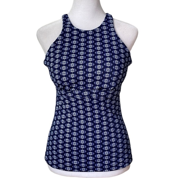 ATHLETA Navy Blue Floral High Neck Tankini Size 34 D/DD - Picture 1 of 10
